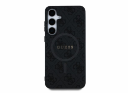 Guess kožené pouzdro MagSafe s barevným kroužkem 4G pro Samsung Galaxy S25 Plus, černé