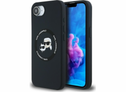 Karl Lagerfeld Silikonový kryt s motivem Karl&Choupette Heads MagSafe pro iPhone 16e, černý