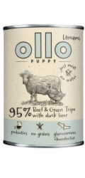 OLLO Puppy Umami Hovězí a Zelené Dršťky s Kachními Játry - mokré krmivo pro psy - 850g