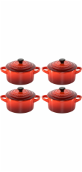 4x1 Le Creuset Mini Braeterset m.Deckel 10x5cm kirschrot