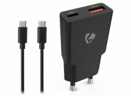 NEDIS síťová nabíječka/ 30 W/ PD 3.0/ rychlé nabíjení/ 1.5 / 2.0 / 2.22 / 3.0 A/ USB-A/ USB-C/ černá/ kabel 1,5m