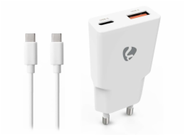 NEDIS síťová nabíječka/ 30 W/ PD 3.0/ rychlé nabíjení/ 1.5 / 2.0 / 2.22 / 3.0 A/ USB-A/ USB-C/ bílá/ kabel 1,5m