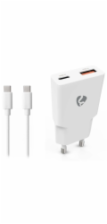NEDIS síťová nabíječka/ 30 W/ PD 3.0/ rychlé nabíjení/ 1.5 / 2.0 / 2.22 / 3.0 A/ USB-A/ USB-C/ bílá/ kabel 1,5m