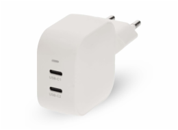 NEDIS síťová nabíječka/ 45 W/ PD 3.0/ rychlé nabíjení/ 2.25 / 3.0 A/ 2x USB-C/ bílá