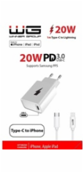 WG - Síťová nabíječka 1x USB-C, PD 20W + kabel Type-C na Lightning MFI,  white