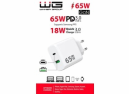 WG - Síťová nabíječka GaN 2x USB 65W, 1x USB-C PD 65W + 1x USB-A QC3.0 18W, white