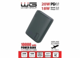 WG - Power Bank 10000 mAh, QC 3.0 a PD output+input, ultra malá, černá