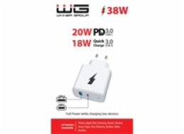 WG - Síťová nabíječka 2x USB 38W, 1x USB-C PD 20W + 1x USB-A QC 3.0 18W, bílá