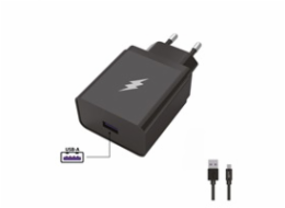 WG - Síťová nabíječka 1x USB-A 22,5W, SuperCharge, 5V-9V-12V, + kabel USB-A na Type-C (5A), černá