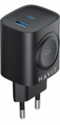 Havit UC132 EU - Dvouportová nabíječka GaN 22 W s možností bezdrátového nabíjení, černá