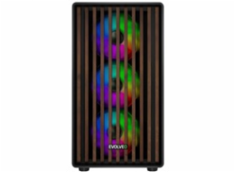 EVOLVEO Panthera, skříň mATX, 6x ARGB ventilátor 120mm, dřevěný přední panel + skleněná bočnice