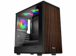 EVOLVEO Panthera, skříň mATX, 3x ARGB ventilátor 120mm, dřevěný přední panel + skleněná bočnice