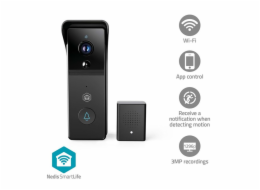 NEDIS Wi-Fi chytrý dveřní videotelefon/ 2304x1296 / 3Mpix/ napájení z baterie/ IP44/ snímač pohybu/ noční vidění/ černý