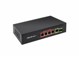 Qoltec PŘEPÍNAČ RYCHLÝ ETHERNET PoE síťový přepínač 4x RJ45 PoE 1x RJ45Uplink 1x SFP | 65W | 1000 Mb/s