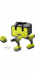 Ryobi ONE+ akumulátorová kombi vrtačka / sada rázových utahováků R18PDID2-252S, 18 voltů