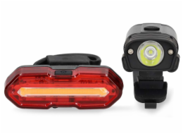 NEDIS světlo na kolo/ napájení z baterie/ 5 V DC/ 3 W/ včetně baterií/ dobíjecí/ 6500 K/ dosah svitu 100 m/ USB-C/ černé