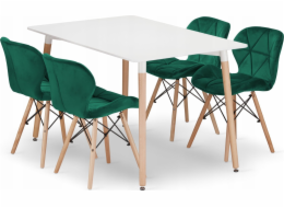 Leobert Sada obdélníkového stolu ADRIA 120x80 bílý + 4 židle LAGO zelená