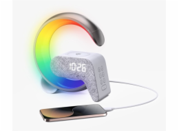 IMMAX LED relaxační lampička FLAMINGO/ Qi nabíjení/ budík/ RGB/ 300lm/ USB výstup/ BT 5.1/ stříbrná