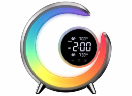 IMMAX LED noční lampička PEACOCK s hodinami/ RGB světlo/ 20W/ 400lm/ 5V/2,1A/ USB port/ stříbrná