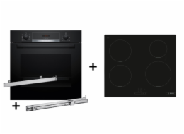 Zestaw piekarnik BOSCH HBA514BB3 + prowadnice teleskopowe BOSCH HEZ538000 + płyta indukcyjna BOSCH PUE611BB5E
