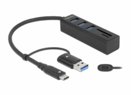 DeLOCK 3portový USB 3.2 Gen 1 Hub + čtečka SD a Micro SD karet s připojením USB typu C nebo USB typu A, USB Hub