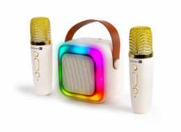 CONNECT IT 2Mic bezdrátový mini party karaoke reproduktor + 2 x mikrofon,BT,USB,USB-C/Micro SD, 3,5mm jack, 5W, BÉŽOVÝ