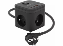 KERG SMART – 3-ZÁSUVKOVÁ NAPÁJECÍ KOSTKA + NABÍJEČKA USB-A+USB-C 1,5 M 3×1,5 MM2 H05VV-F 16 A/250 V