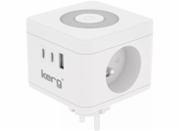 KERG SMART – NAPÁJECÍ KOSTKA SE 2 ZÁSUVKAMI + NABÍJEČKA USB-A+USB-C + LED LAMPKA 16A/250V~ M02730