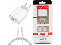 Maxximus Nabíječka MX ALFA 20W PD+QC, USB-A+C + C/C KABEL 20W PD, BÍLÁ