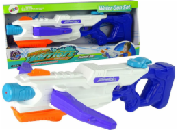 LeanToys Vodní pistole 1000ml bílá a modrá, výsuvné rameno 60 cm, dosah 8 m
