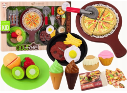 LeanToys Sada na rychlé občerstvení ovoce, steak, zmrzlina, příslušenství, pizza, hranolky, 26 ks.