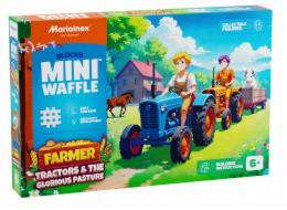 MARIOINEX Mini Waffle Farmer stavebnice Traktory a krásná louka, 110 dílků