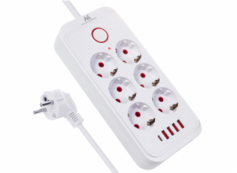 Maclean Prodlužovací kabel MCE389 W, 6 zásuvek, 4xUSB-A, 1xUSB-C, 110–240 V, AC 50/60 Hz, 2,1 A max. 2500 W, bílý