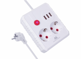 Maclean Prodlužovací kabel 2 zásuvky MCE387 W 3xUSB, 110-240V AC 50/60Hz, 2,1A max. 2500W, 1,5m, bílý
