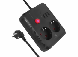 Maclean Prodlužovací kabel MCE388 B, 2 zásuvky, 3x USB, 110-120V AC 50/60Hz, 2,1A max. 2500W, 3m černý