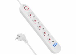 Maclean Prodlužovací kabel 5 zásuvek MCE395 W 3xUSB, 110-240V AC 50/60Hz, 2,1A max. 2500W, bílý