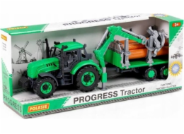 Polesie Polesie 96487 Inerciální traktor s zdvižným zařízením a přívěsem na přepravu dřeva, zelený, v krabici