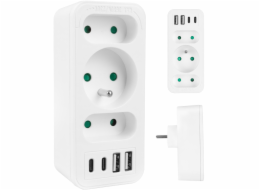 Proudová zásuvka x3 + 4xUSB Maclean, 3-zásuvkový rozdělovač, 2xUSB A, 2xUSB C PD 20W, 1x16A + 2x6A, MCE248 F/W