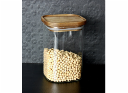 5five Skleněná nádoba s víkem z akáciového dřeva, 1 l