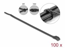 Delock Kabelový úvazek s plochou hlavou, D 370 x Š 7,6 mm, 100 ks černá
