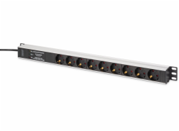 Digitus Steckdosenleiste PDU mit Aluminiumprofil, 9-fach (schwarz/aluminium, 2 Meter Kabel, 1 HE, mit Netzfilter und Überspannungsschutz)