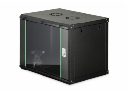 Digitus Cabinet DIGITUS Dynamic 19 9U jednodílná nástěnná síťová skříň, 600x450, skleněné dveře, černá, nesestavená, 60 kg