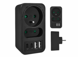 Proudová zásuvka Maclean x2 + 4xUSB, rozbočovač se 2 zásuvkami, 2xUSB A, 2xUSB C PD 20W, 1x16A + 1x6A, MCE249 F/B