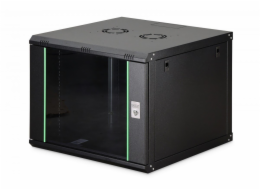 Digitus Dynamická 19" 9U nástěnná síťová rozvaděčová skříň 474x600x600mm, skleněné dveře, černá, nesestavená, 60kg