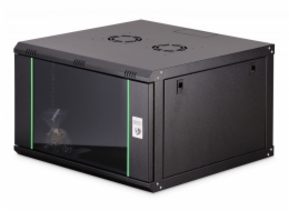 Digitus Dynamická 19" nástěnná síťová rozvaděčová skříň 7U, 385x600x600 mm, skleněné dveře, černá, nesestavená, 60 kg