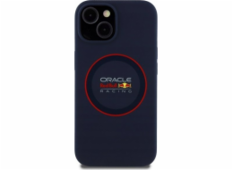 Red Bull Silikonový kryt RBHMP14S24SIILVR pro iPhone 14 6.1, tmavě modrý, s červeným kroužkem MagSafe