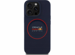 Red Bull Silikonový kryt RBHMP14L24SIILVR pro iPhone 14 Pro 6.1, tmavě modrý, s červeným kroužkem MagSafe