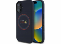 Red Bull Silikonový kryt RBHMP16M24SIILVR pro iPhone 16 Plus 6.7, tmavě modrý, s červeným kroužkem MagSafe