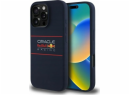 Red Bull Silikonový kryt RBHMP16L24SIHSRV pro iPhone 16 Pro 6.3, tmavě modrý, s horizontálním logem a MagSafe