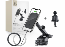 Tech-Protect Bezdrátová nabíječka MM15W-V9 s magnetickým magnetickým držákem MagSafe na palubní desku a větrací otvor do auta, 15W, černá